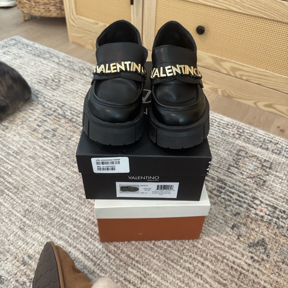 Valentino Black Loafers with Gold Accents - Picture 2 of 7